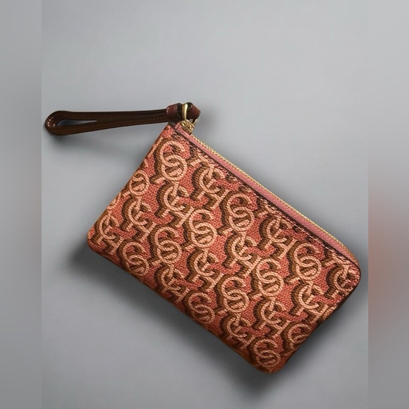 Coach Women’s Small Corner Zip Wristlet with Coach Monogram Print | Rouge - Picture 12 of 16